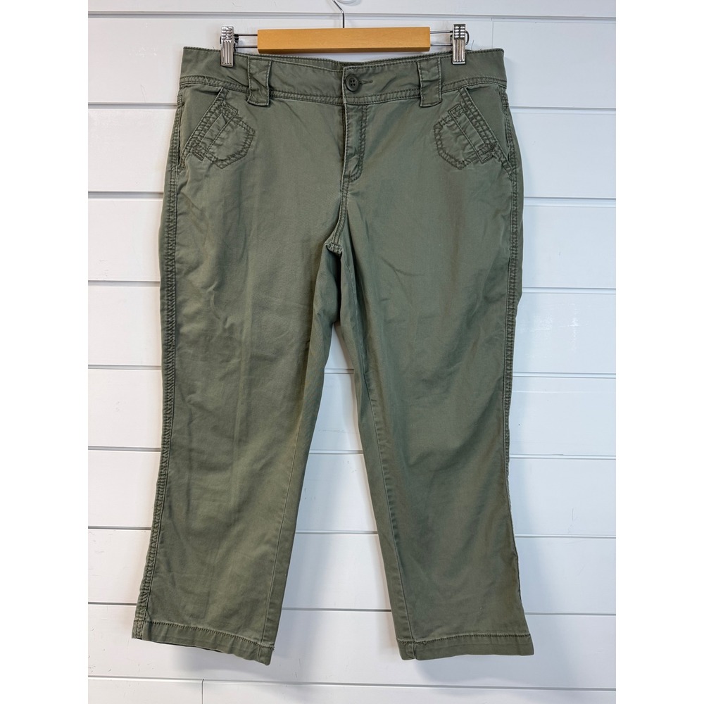 Maurices Olive Green Cropped Pants Womens 11/12 Utility Capris Stretch Cotton